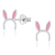 925 Sterling Silver Pink Bunny Ears Stud Earrings Cute Kids Women Girls Animals