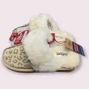 Kids' Dluxe by Dearfoams Suede Whistler Leopard Genuine Shearling Scuff Slippers