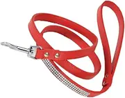 COLLBATH Sparkly Studded Rhinestone Dog Leash Red Collar Pet Walking Lead for Dogs