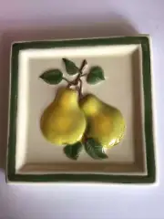 Vintage, "Pleasing Pears" Embossed Ceramic Trivet, Hot plate, Hot Pad, Potholder