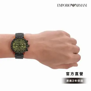 【EMPORIO ARMANI 官方直營】Mario 狂野大地撞色三眼手錶 黑色不鏽鋼錶帶 43MM AR11548