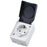 2P+E 16A 250V IP44 Outdoor Power Socket Wall Waterproof Dust-Proof Socket with Cover EU Plug(Single) Blackwhite