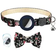 2pc Airtag Cat Collar Adjustable Reflective Breakaway Bell Kitten Collar Bow Set