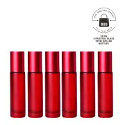 10ML Frosted RED Roller Bottles with Stainless Steel Ball and RED Cap - 6pcs