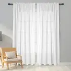 Melodieux White Semi Sheer Curtains 63 Inches Long for Living Room Linen Look...