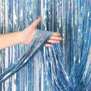 Laser Glitter Light Blue Foil Fringe Curtain