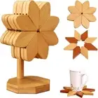 Wood Trivets Coaster Windmill-Shaped Table Mat Kitchen Placemat for Hot Dishes