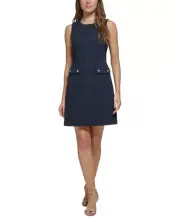 Tommy Hilfiger Women's Basketweave Sheath Dress (Sky Captain, 12)