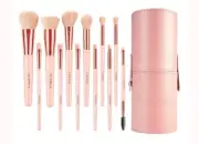 Lumina Make Up Brush Set with Case - 12 Brushes Included with Case Brush Pot
