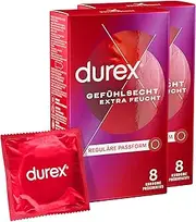Durex Real Feel Extra Moist Condoms - Super Delicate Condoms for Intense Sensation - with Extra Lubricant Coating - Pack of 2 (2 x 8 Pieces)