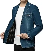 [Bciopll] Mens Denim Blazer Male Suit Oversized Fashion Vintage Single Breasted Coat Denim Jacket