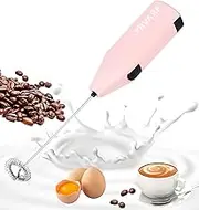 YBVABE Electric Milk Frother Handheld - Battery Operated Coffee Frother with Aluminium Handle for Latte, Cappuccino, Hot Chocolate - Pink Barista Quality Drink Mixer