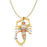 14K Tri Color Gold Scorpion Charm Pendant with 4.9mm Hollow Cuban Chain Necklace