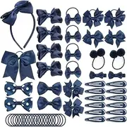 [Nwvuop] 56Pcs Blue Hair Accessories Royal Blue Girls School Hair Accessories, Blue Hair Bows Clips Hair Bobbles Hair accessories for girls