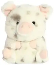 Aurora Round Rolly Pet Periwinkle Pig White 5 " 16991 Plush Stuffed Animal Toy