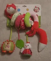 Happy Monkey Red Fox Cot Crib Buggy Multi Fabric Spiral Toy & Rattle Toy Bundle