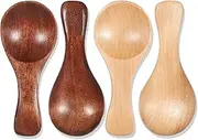 Wooden Spoons 4 Pcs 3.2inch Small Wooden Spoons for Honey Ice Cream Salt Spoon Mini Wood Teaspoons Kitchen Supplies for Sauces Salt Sugar Honey Pepper Tea Coffee Serving Cooking - Dark & Light Wood