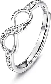 [Kakonia] Silver Rings For Women, 925 Sterling Silver Adjustable Rings Infinity Engagement Wedding Promise Rings For Her, Cubic Zirconia Half Eternity Ring Thumb Ring Jewellery With Gift Box