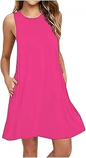 [Generic] Women Summer Casual T Shirt Dresses Beach Cover Up Plain Pleated Tank Dress Silk Dress Women Elegant