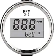 tachometer gauge waterproof white 2 inch tachometer with white face ShipYacht Parts 0‑9990RPM Tachometer Gauge IP67 Waterproof Red Backlight 52mm2in LCD Display 9‑32VWhite Dial S (White)