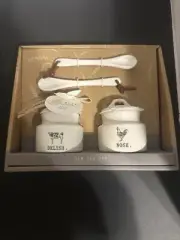 New Rae Dunn Crown Jam Jar Set Cow Chicken Country Kitchen Farmhouse Gift Set