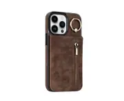 C56 Brown Zipper Smartphone Holster Protective Phone Case for iPhone 13mini 5.4 inch