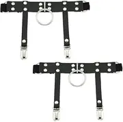 [Generic] PU Leather Rivets Dangle O Ring Adjustable Leg Ring Elastic Garter, Pack of 2 PCs