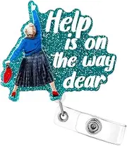 Funny Badge Reel Retractable for ID Name Tag, Help is On The Way Dear Cute Badge Holder Retractable Clip for Nurse,Doctor,Nursing Student,Teacher,Work Office Alligator Clip (Blue)