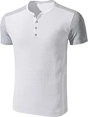 [Zylphorix] Men Waffle Color Matching T-Shirt Oversized Quarter Button Henry Shirt Summer Classic Comfortable Polo Shirt, White, XX-Large