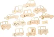 WATIIFUFU Baby Growth Commemorative Cards 13pcs Wooden Monthly Milestone Photo Props for Newborns Black White