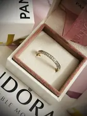 Authentic Pandora 14k Gold & Pink Enamel RADIANT HEARTS Ring 150186CZ SZ 7. 5 US