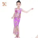 傣族舞蹈服裝女兒泰國舞蹈服兒童節女孩錶演服女童演出服 全館免運