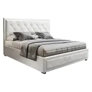 Tiyo Bed Frame PU Leather Gas Lift Storage - White Double