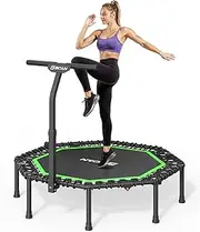 'BCAN 51'' Mini Foldable Trampoline, Max Load 450 LBS Fitness Trampoline with T-Adjustable Handle Bar, Silent Bungees, Larger, More Stable, Quieter Exercise Rebounder for Adults Indoor/Garden Workout'