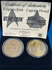 Highland Mint Star Trek and Next Generation Captain Kirk & Picard Gold Coin Set
