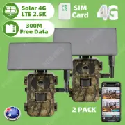 2X Solar 4G LTE 2.5K Cellular Trail Camera Wildlife Game with SIM Card Hunting