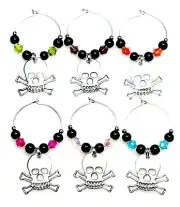Wine Glass Charms / Markers - SKULLS - Set of 6 NEW!! Halloween. Skulls. Spooky