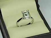 3Ct Emerald Cut Real Moissanite Solitaire Engagement Ring 14K White Gold Plated
