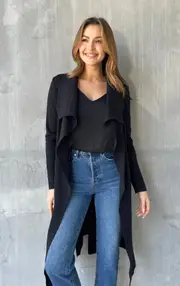 Blakely Black Drape Tie Waist Long Cardigan
