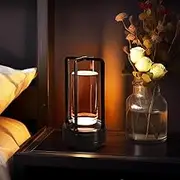 NUFECARG Cordless Table Lamp, LED Lamp with 2000mA Battery, 3 Color Stepless Dimming, Lumisom Crystal Lantern Lamp, Klarako Crystal Lantern Suitable for Bedroom/Bar/Cafe/Camping(Black) 1 Pack