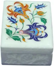 Marble Jewelry Box Handicraft Inlay Floral Art Columbus Day Gift for Her E1985