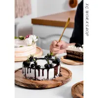 在飛比找蝦皮購物優惠-木製歐式蛋糕盤創意水果盤客廳家用蛋糕托盤旋轉烘焙製作臺玻璃蓋