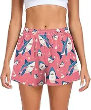 [FRODOTGV] Cute Sharks Face Pink Women's Athletic Shorts Ouick Dry Exercise Shorts for Running Hiking Biking Jogging Walking S