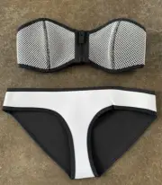 Women’s TRIANGL Black & White Colorblock Mesh Neoprene Bikini Set Size S/M NWT