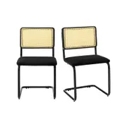 Costway 2x Dining Chair Set Metal Frame Bar Chairs w/Rattan Mesh Backrest 81cm Black