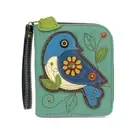 NEW CHALA TEAL BLUE BIRD ZIPPERED BIFOLD WALLET FAUX LEATHER