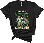 [Generic] This is My St. Patrick's Day Pajama Shirt, Lovely Gnome Riding Unicorn, Gnomies Shamrocks Unisex T-Shirt