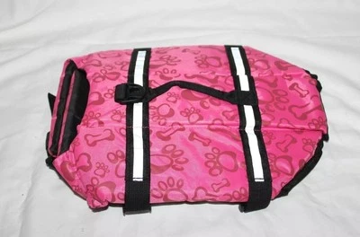 Pink Life Jacket Vest Dog Costume Floatation Size Medium Paw Prints Reflective