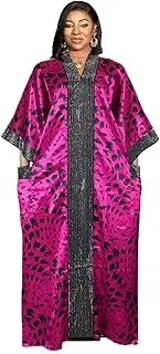 [HD] African Print Boubou Dress for Woman Rhinestone Kaftan Casual Gown Half Sleeves