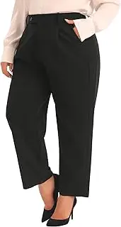 [Agnes Orinda] Plus Size Pants for Women High Elastic Waisted Business Work Trousers Long Straight Suit Pants with Pocket